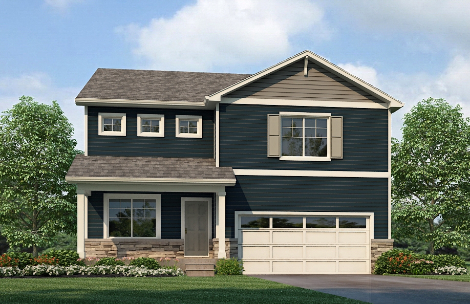 Two-story elevation H Bridgeport plan showing covered front porch at Settlers Crossing