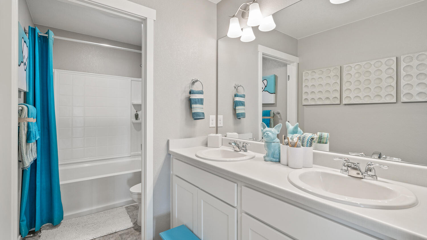 Secondary bathroom in new home at Settler's Crossing community in Commerce City Colorado