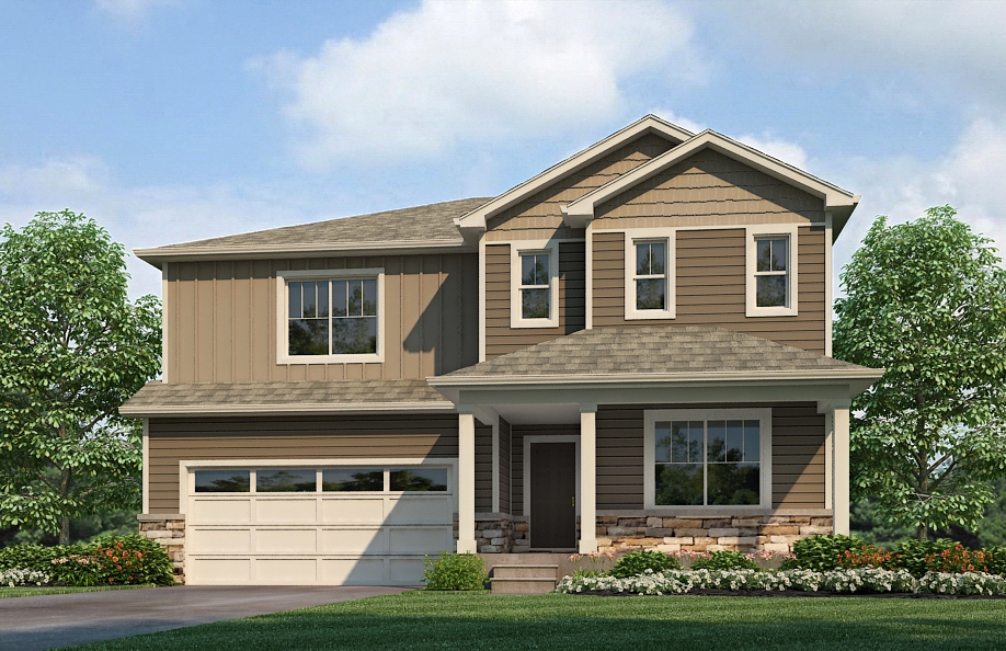 Elevation K of Hennessy plan showing covered front porch in Settlers Crossing community