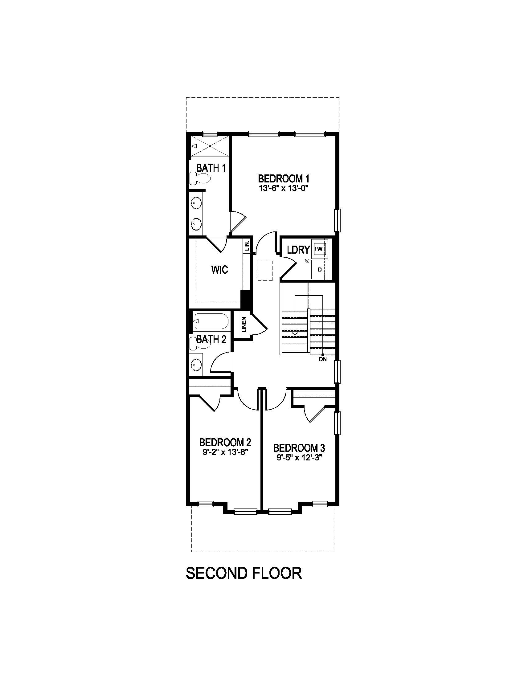 Upper floor layout of Settlers Crossing Melbourne floor plan in Paired Homes in Commerce City, Colorado