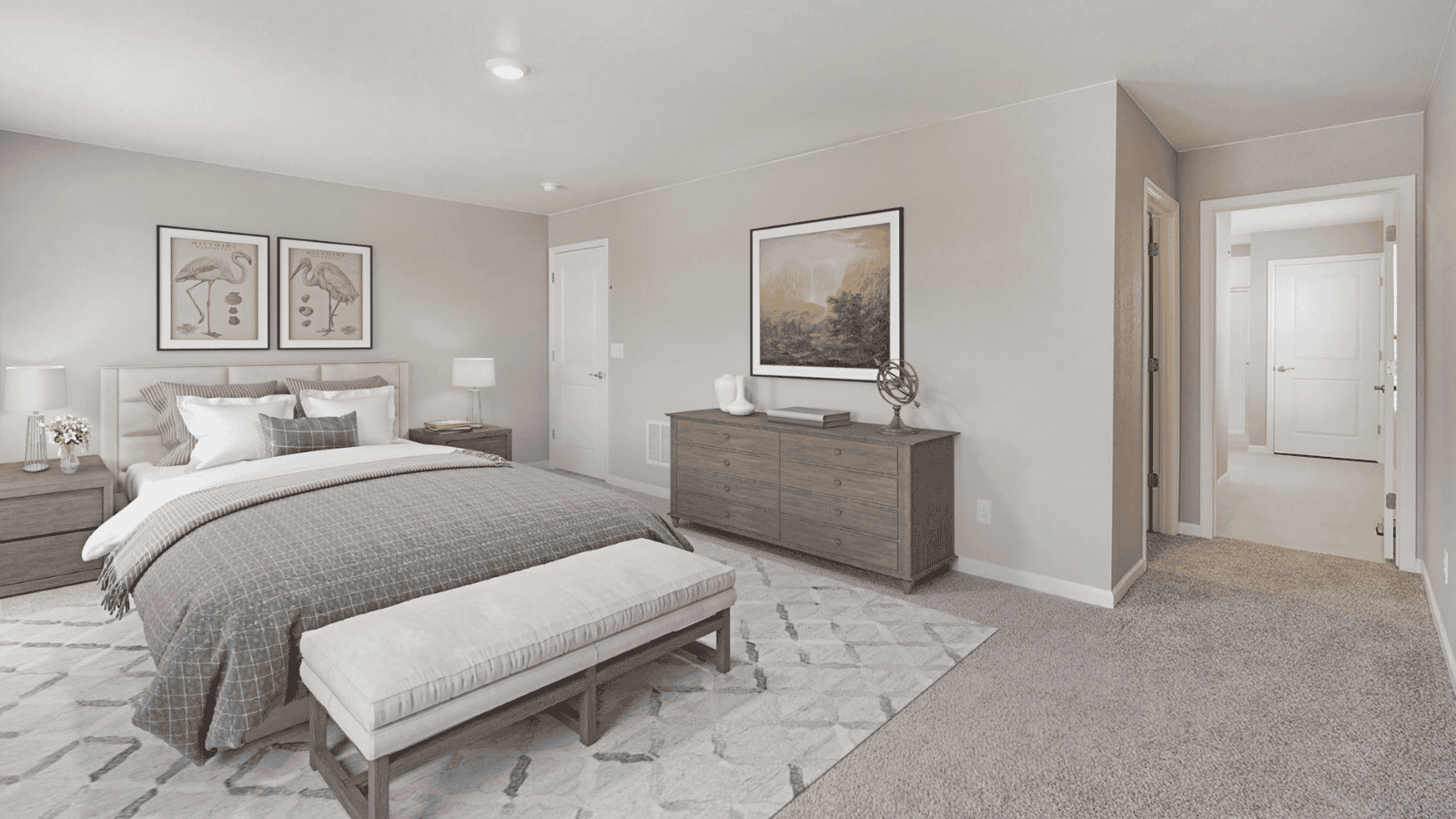 Virtually staged bedroom of new D.R. Horton home in Spring Valley Ranch community