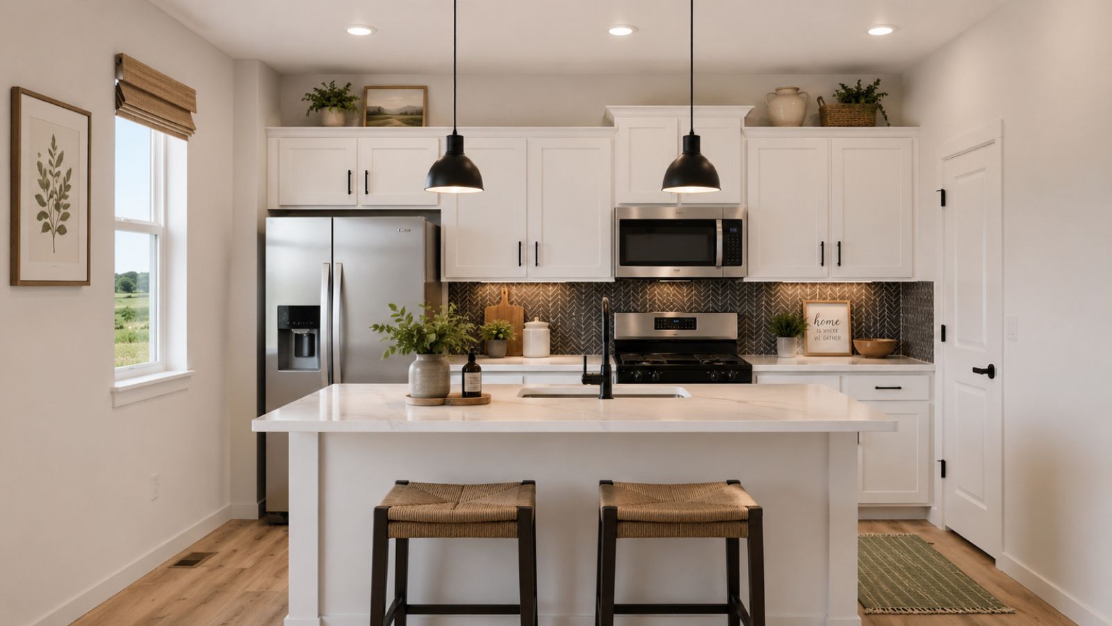 Virtually staged Pendleton floor plan kitchen in new D.R. Horton home