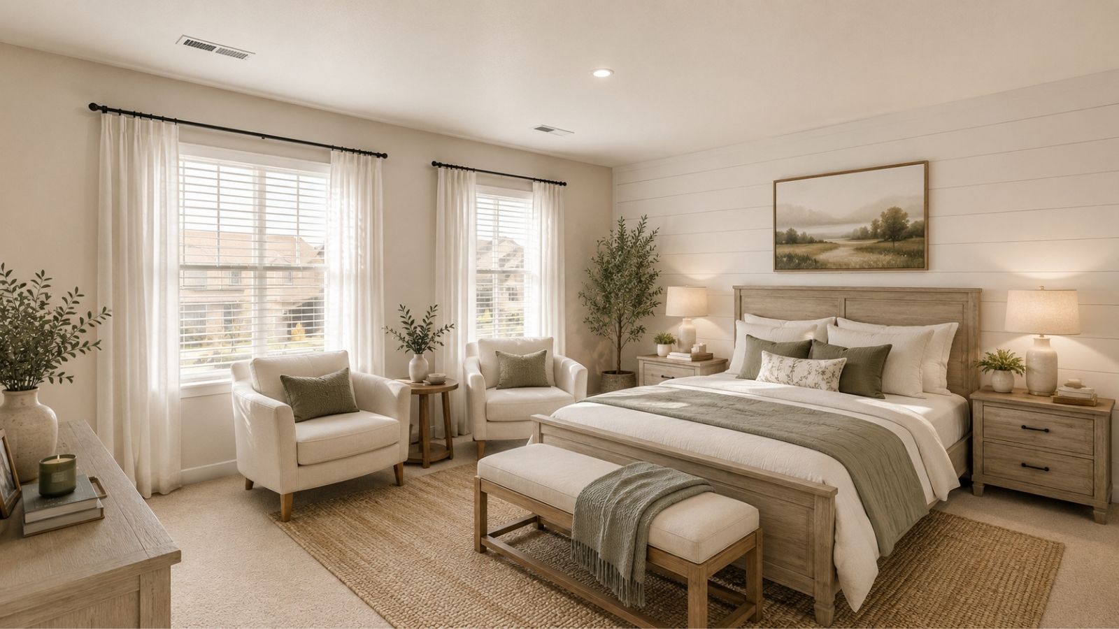 Virtually staged primary bedroom in new home in Elizabeth Colorado