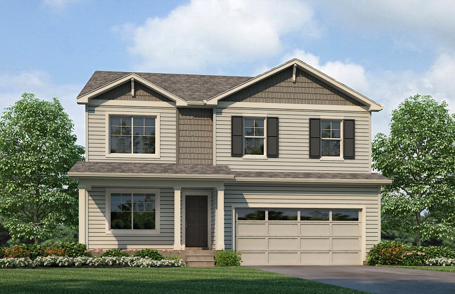 Exterior of elevation B with covered front porch at Spring Valley Ranch