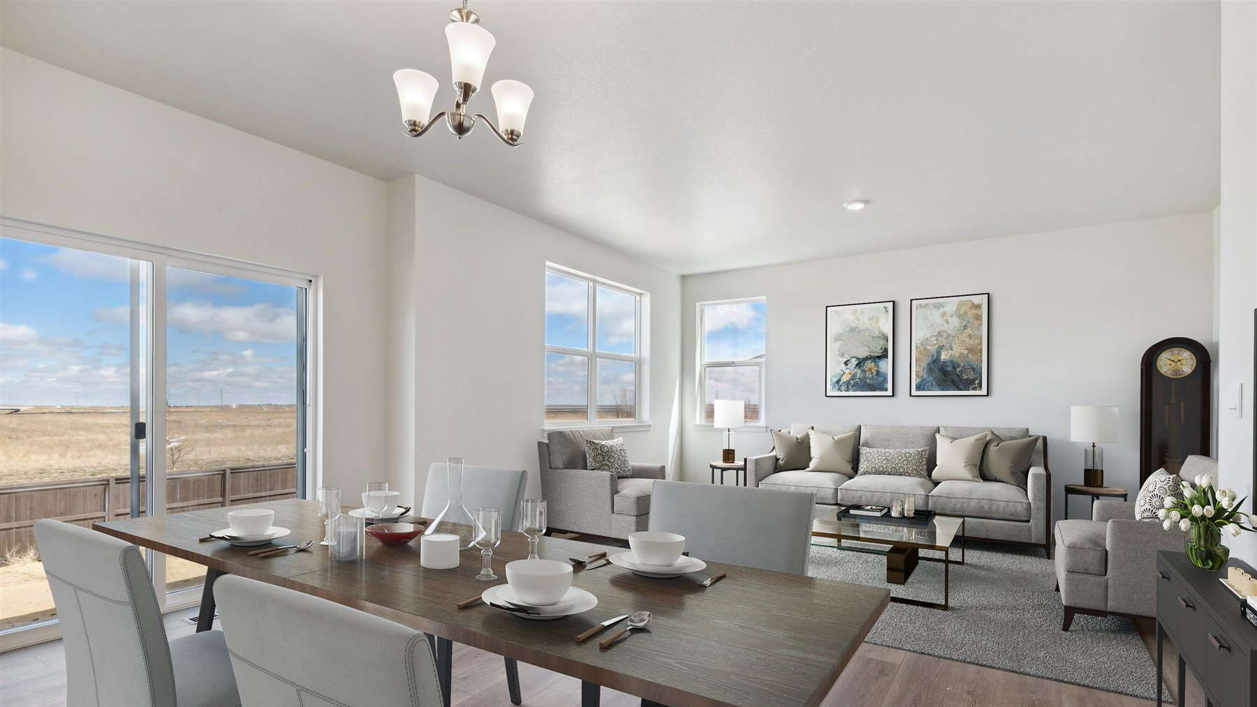 Virtually staged open concept layout of new D.R. Horton home