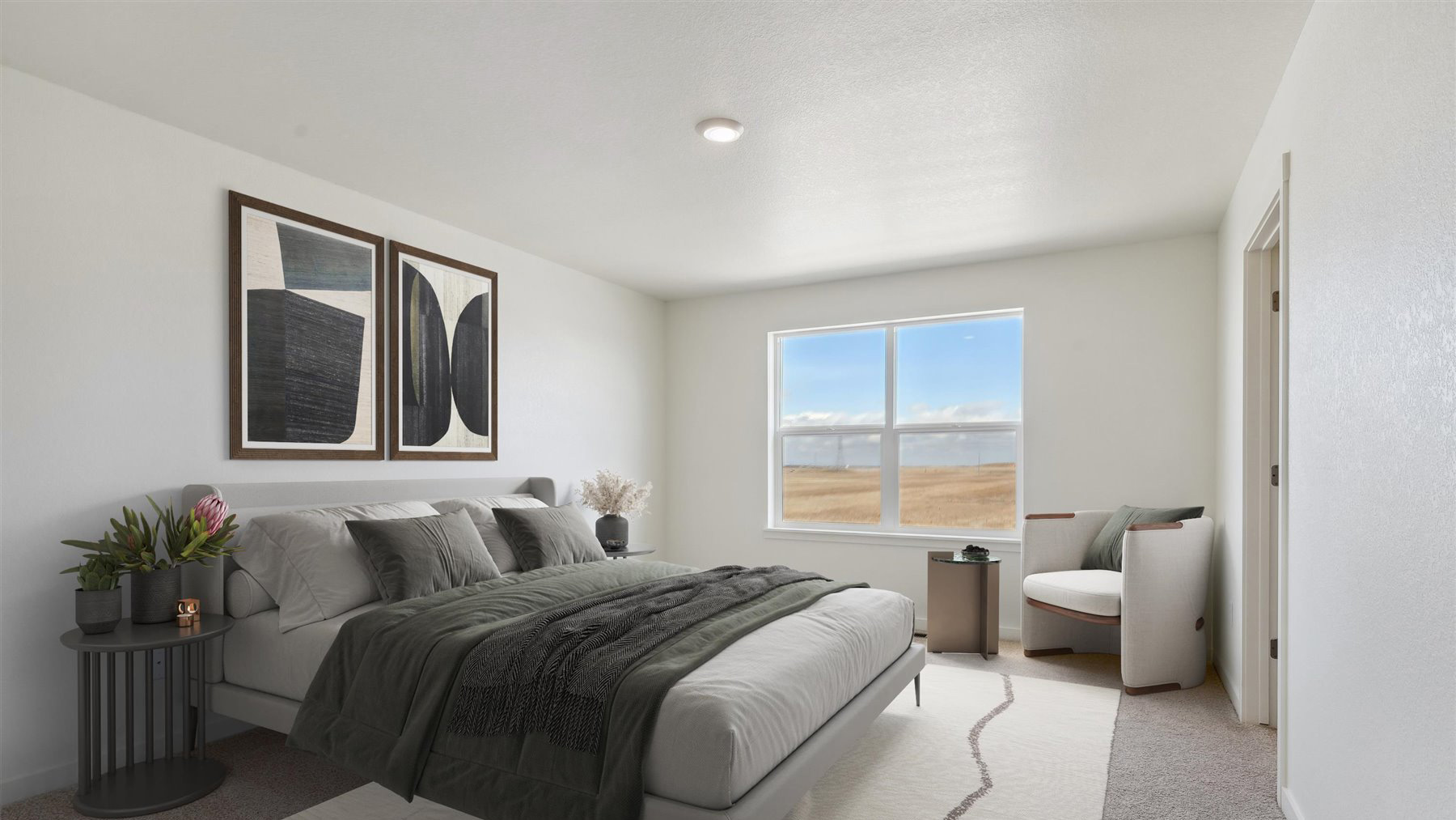 Virtually staged bedroom in new home in Elizabeth Colorado