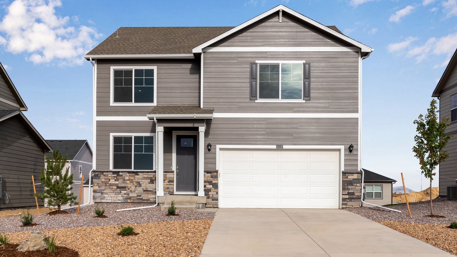 Exterior of two story new D.R. Horton Home in Elizabeth, Colorado