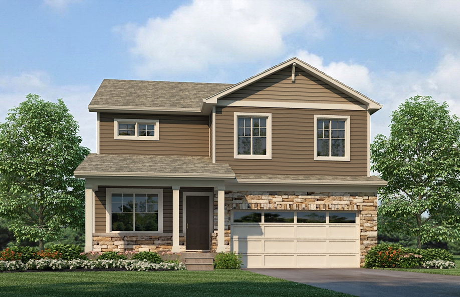 Two story home with warm brown tone and  two car garage elevation H3