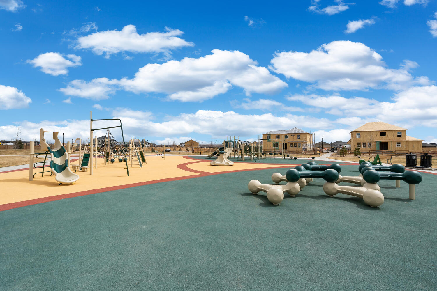 Outdoor recreation equipment encircled by long paved walkway