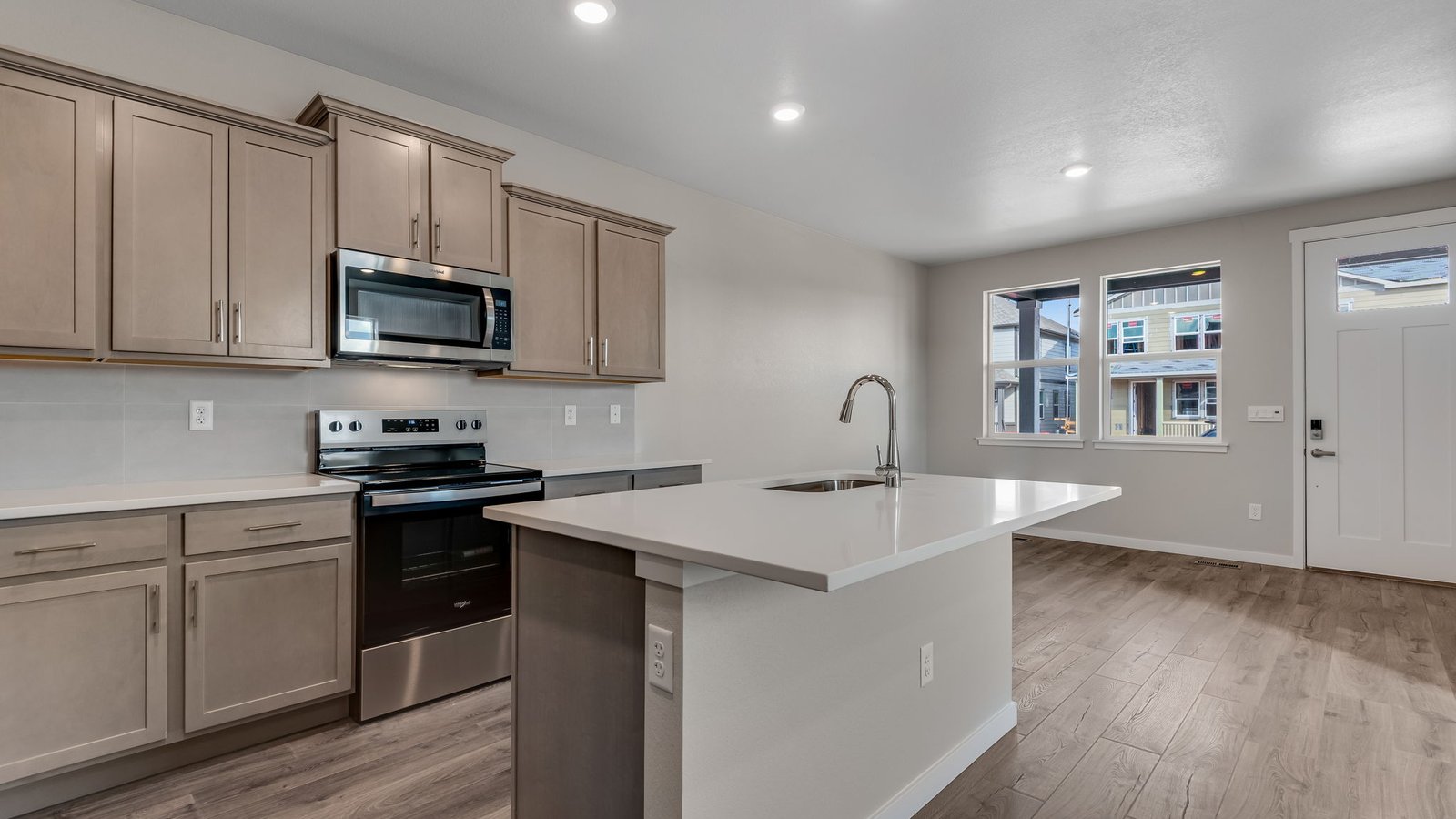 kitchen with large kitchen island in new construction home
