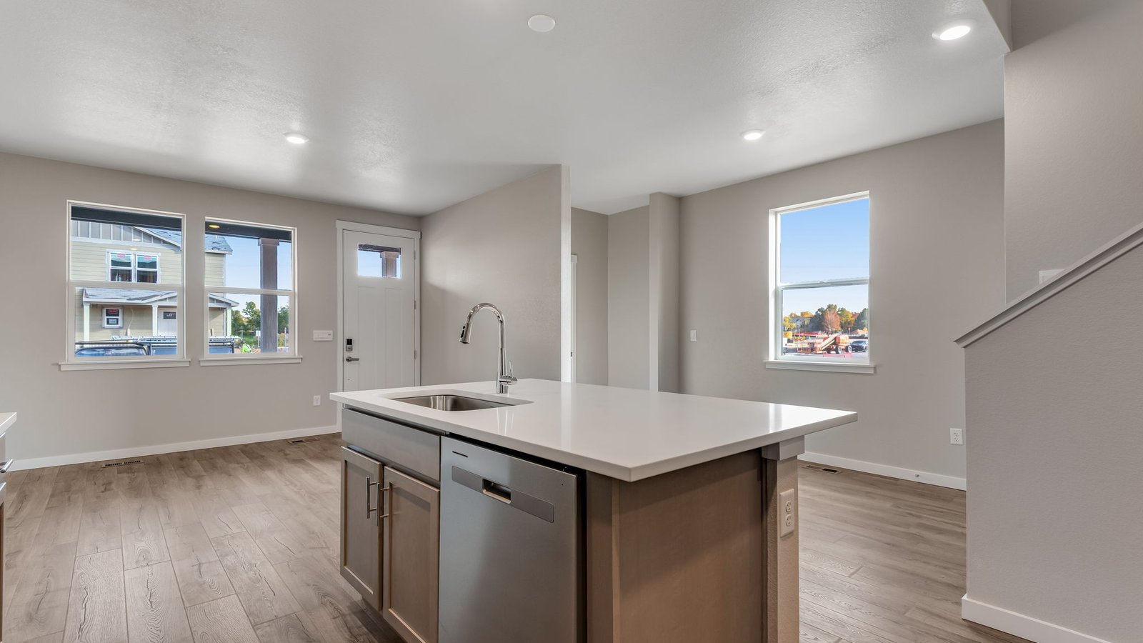 Kitchen with stainless steel appliances in new home