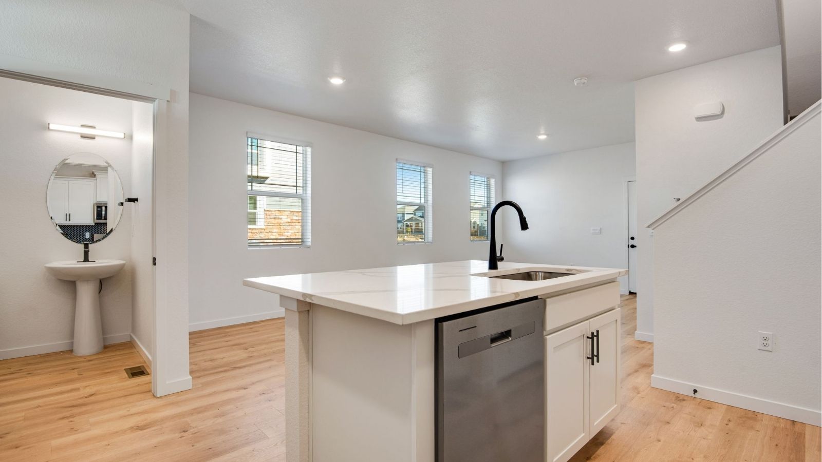kitchen with island in new home