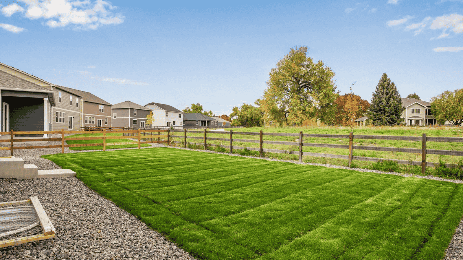 Backyard with view of open space of new D.R. Horton home in Hansen Farm Community located in Fort Collins, CO