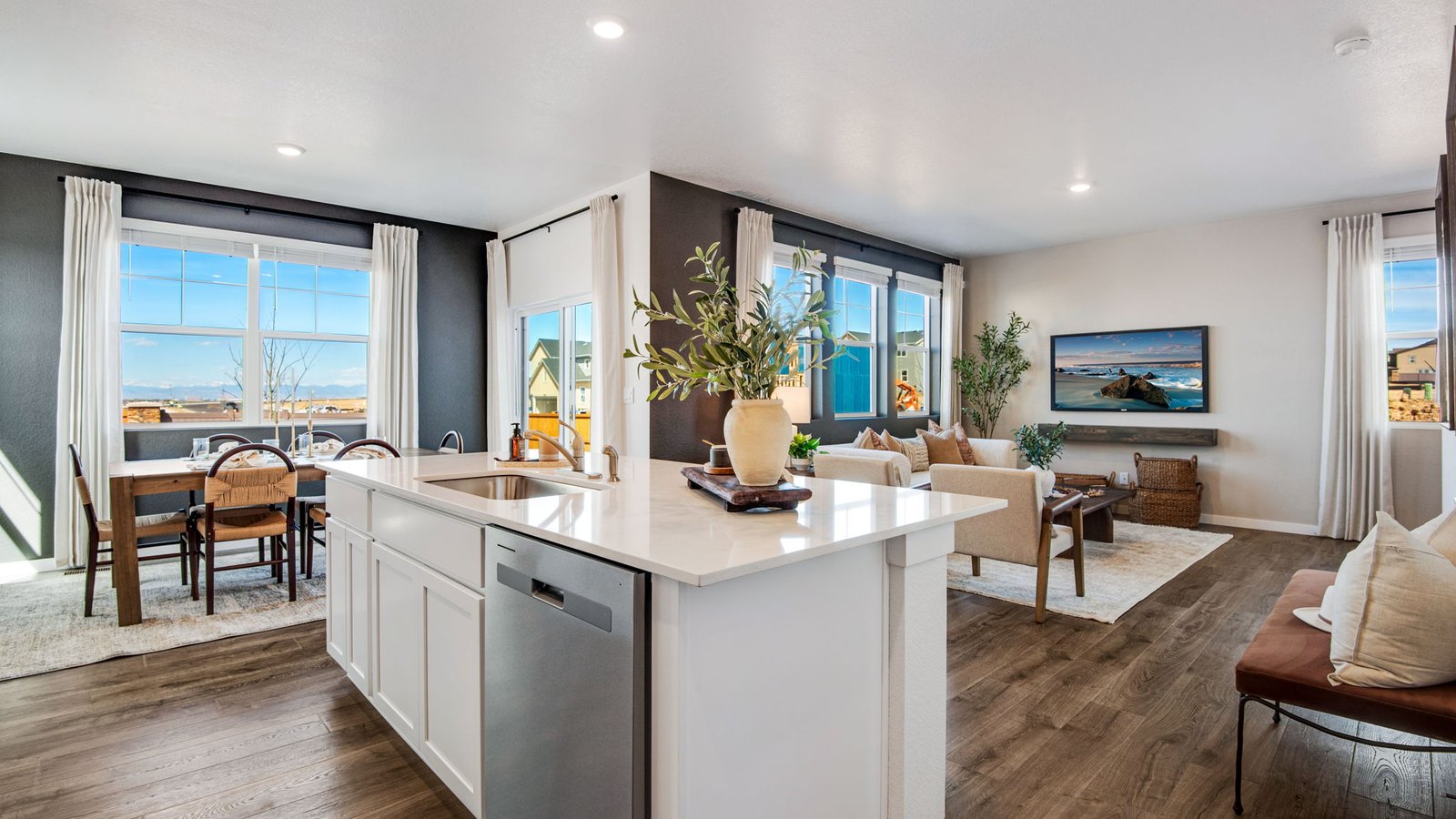 Open-concept kitchen connecting seamlessly to the home's main living spaces.