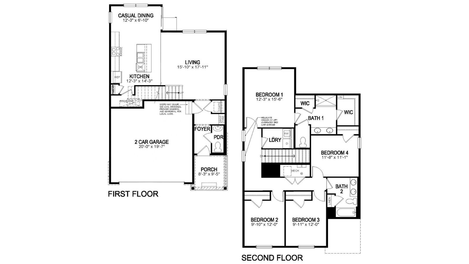 Blacklines of Pine floor plan in Granary Johnstown, CO