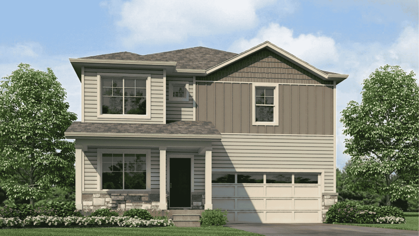 Exterior of new two story home in Brighton Crossing Community