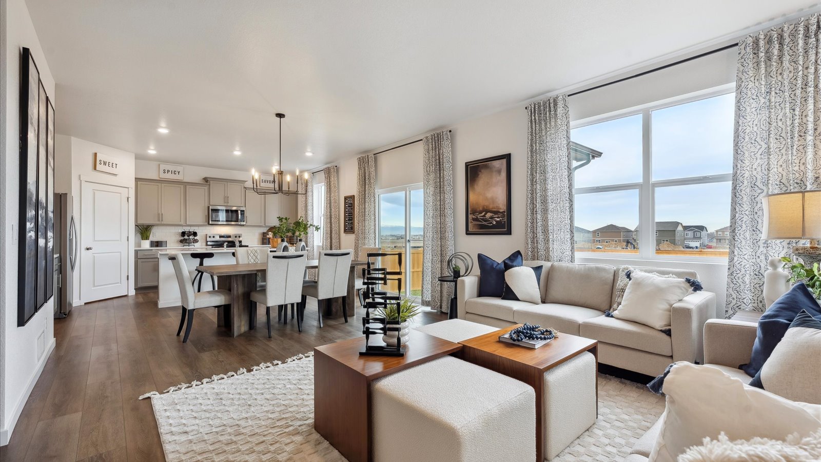 Open concept main floor layout of new D.R. Horton home in Brighton Colorado