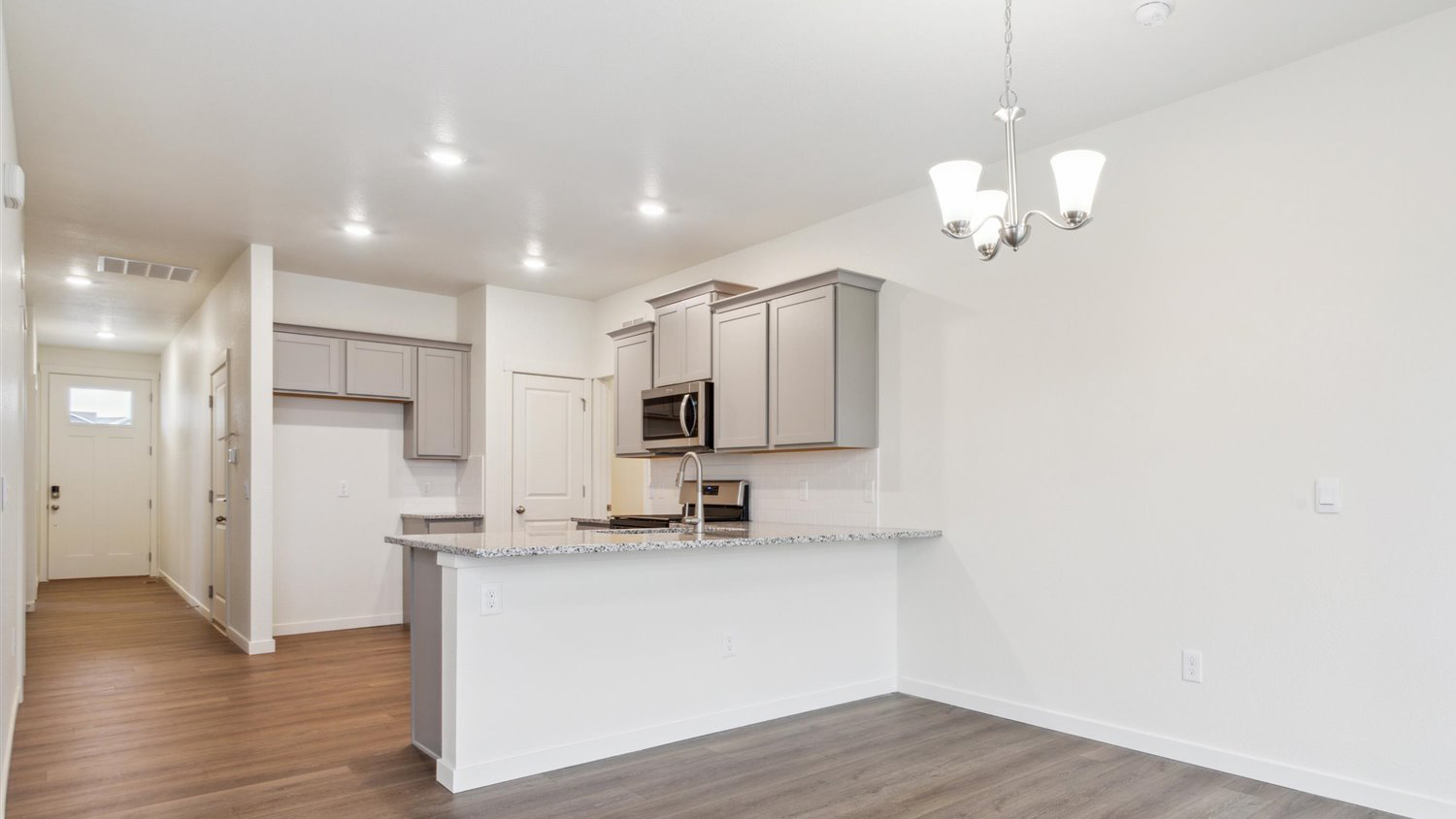 Modern kitchen with gray cabinets