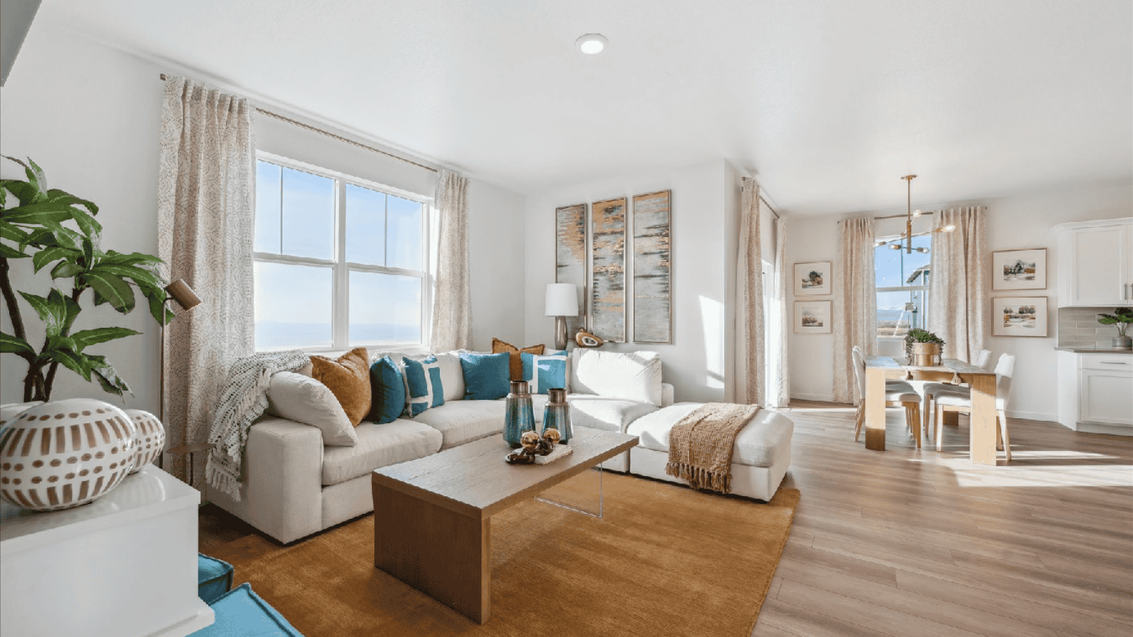 Great room with natural light in new construction ranch home