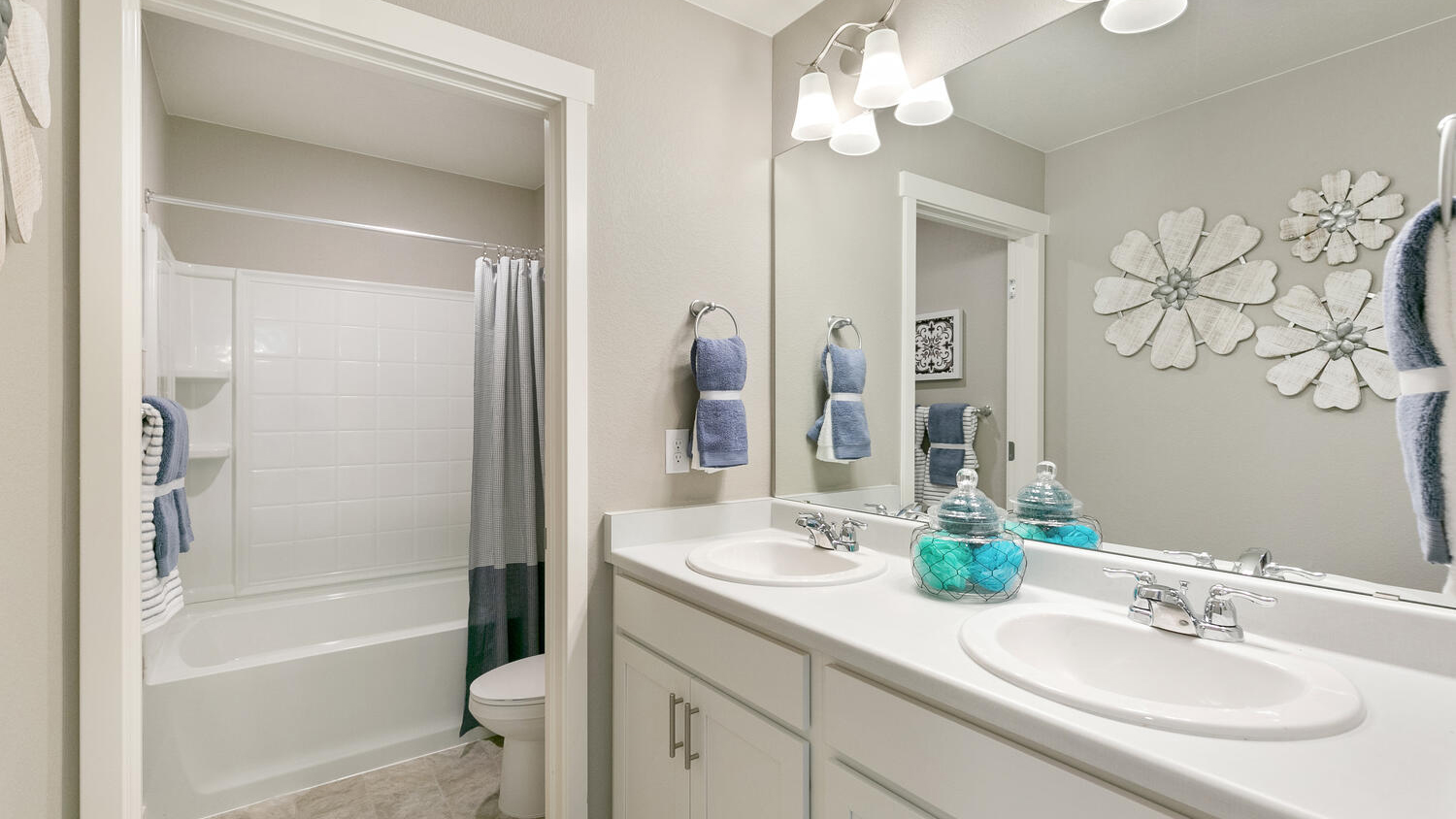 Secondary bathroom of new D.R. Horton home at Lakeside Canyon community near mead, Colorado