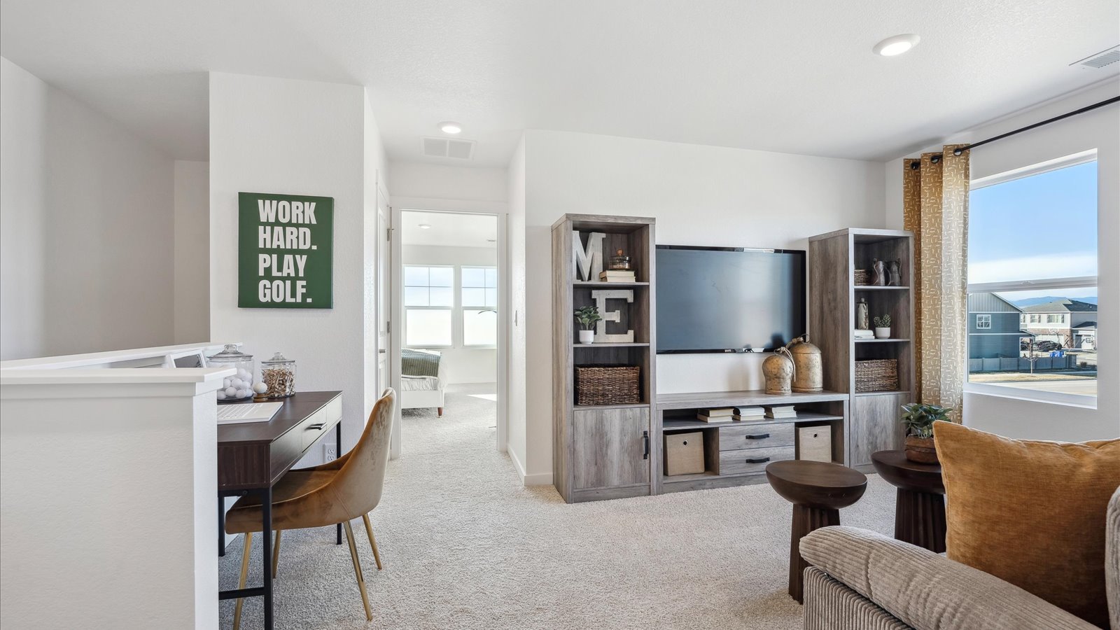 Flexibility-focused bedroom space in Muirfield home design