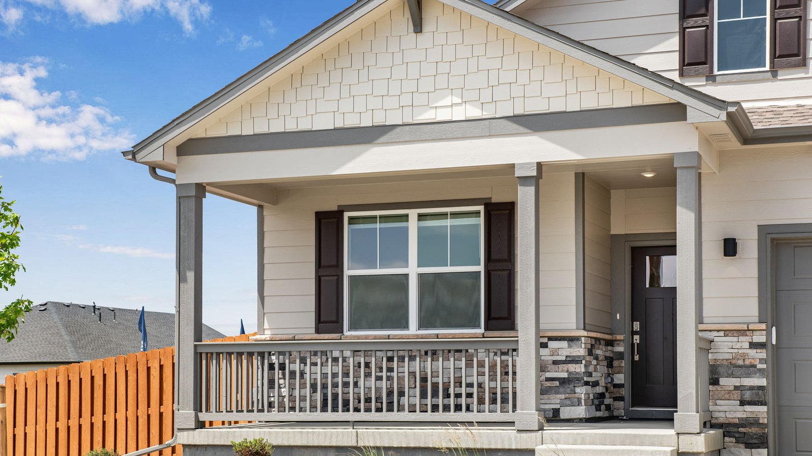 front porch of new construction home in fort lupton, co