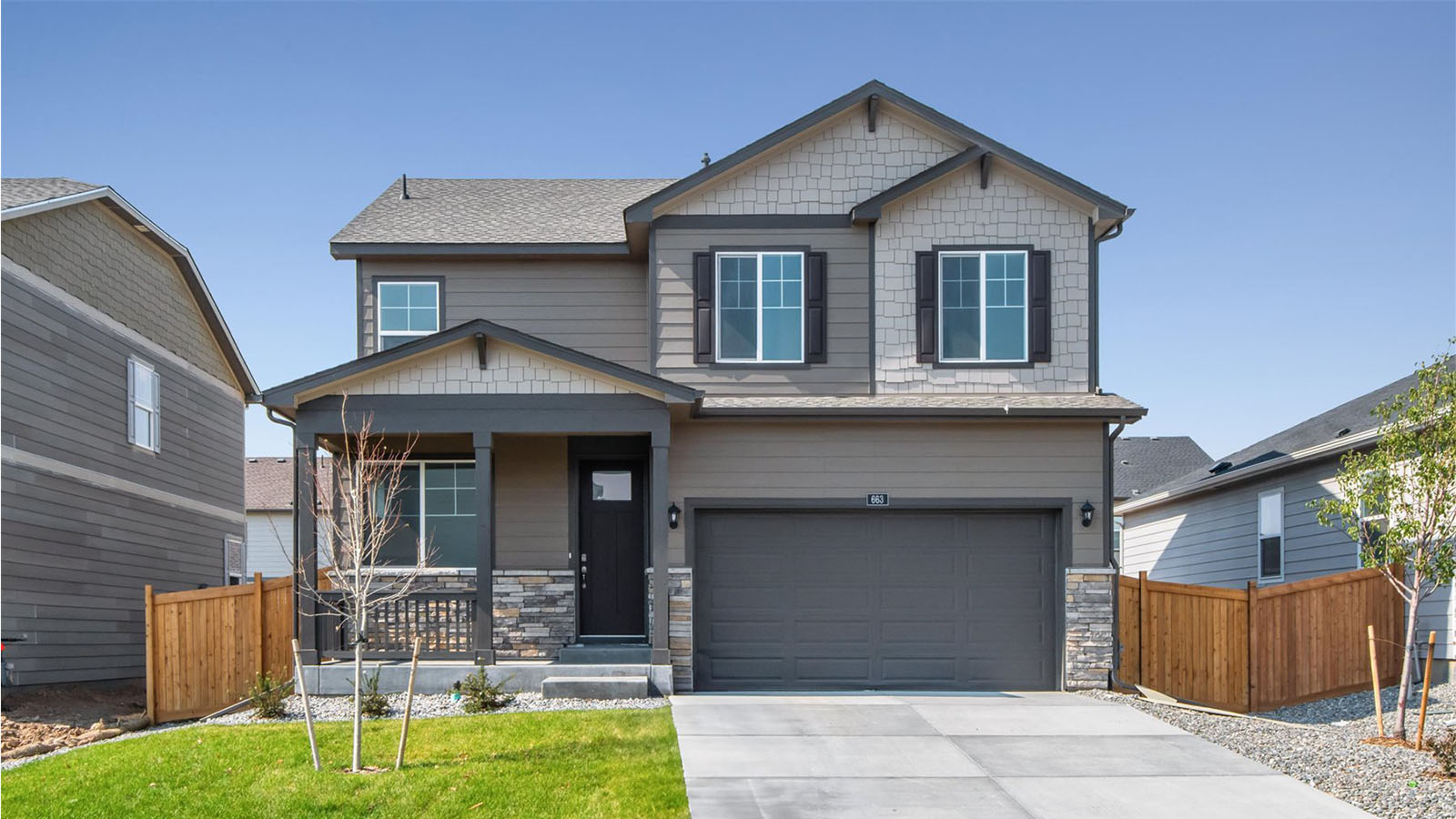 Exterior of two story home at Vista Meadows Community in Fort Lupton, Colorado
