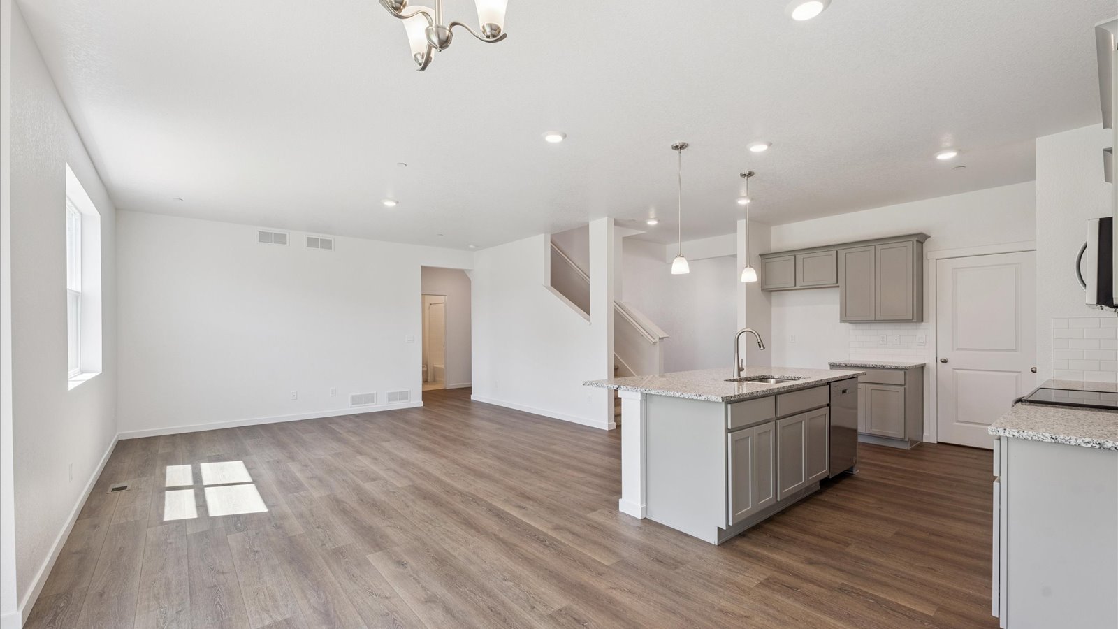 Kitchen with gray cabinets