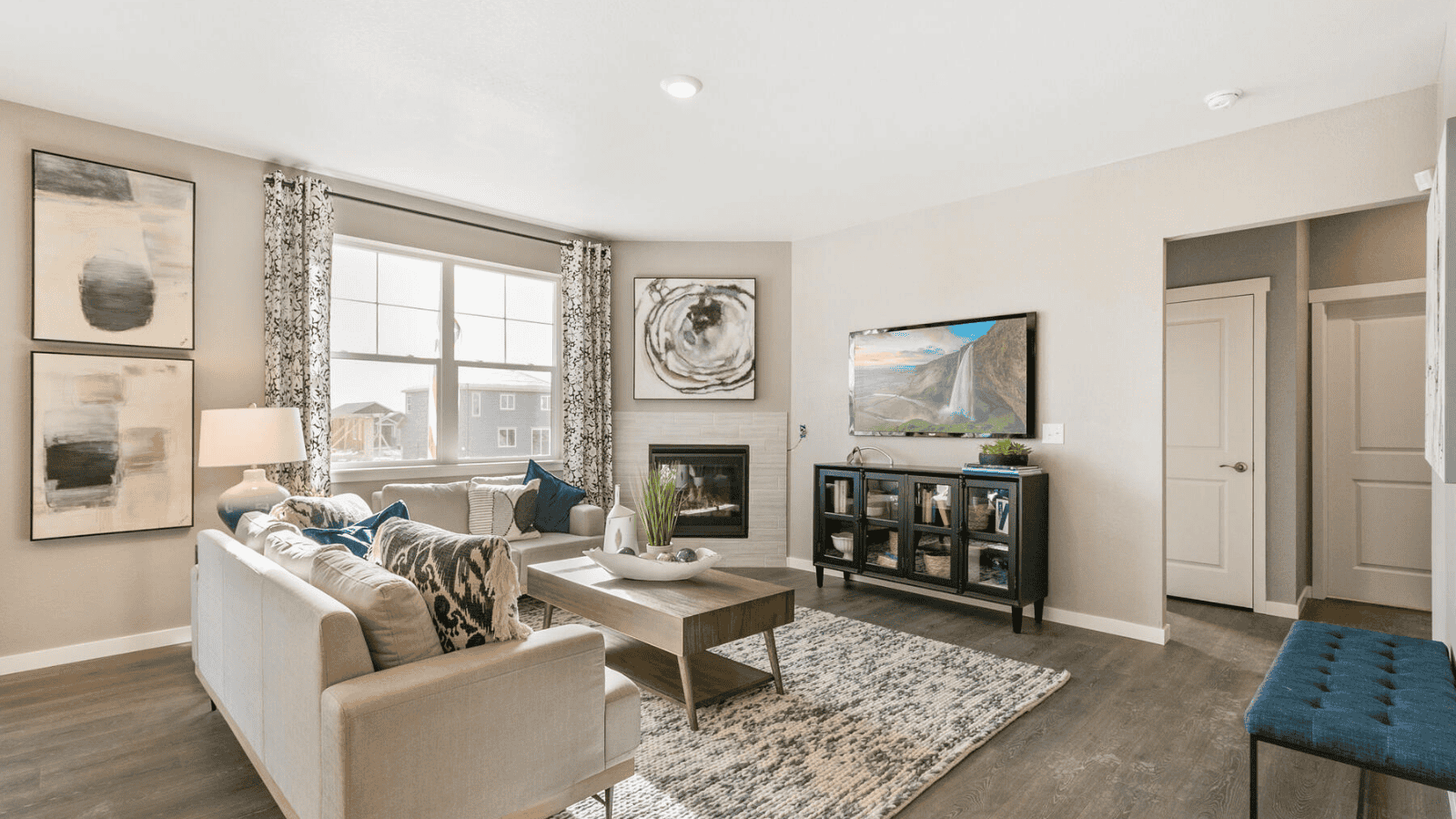 living room of new construction home in johnstown, co