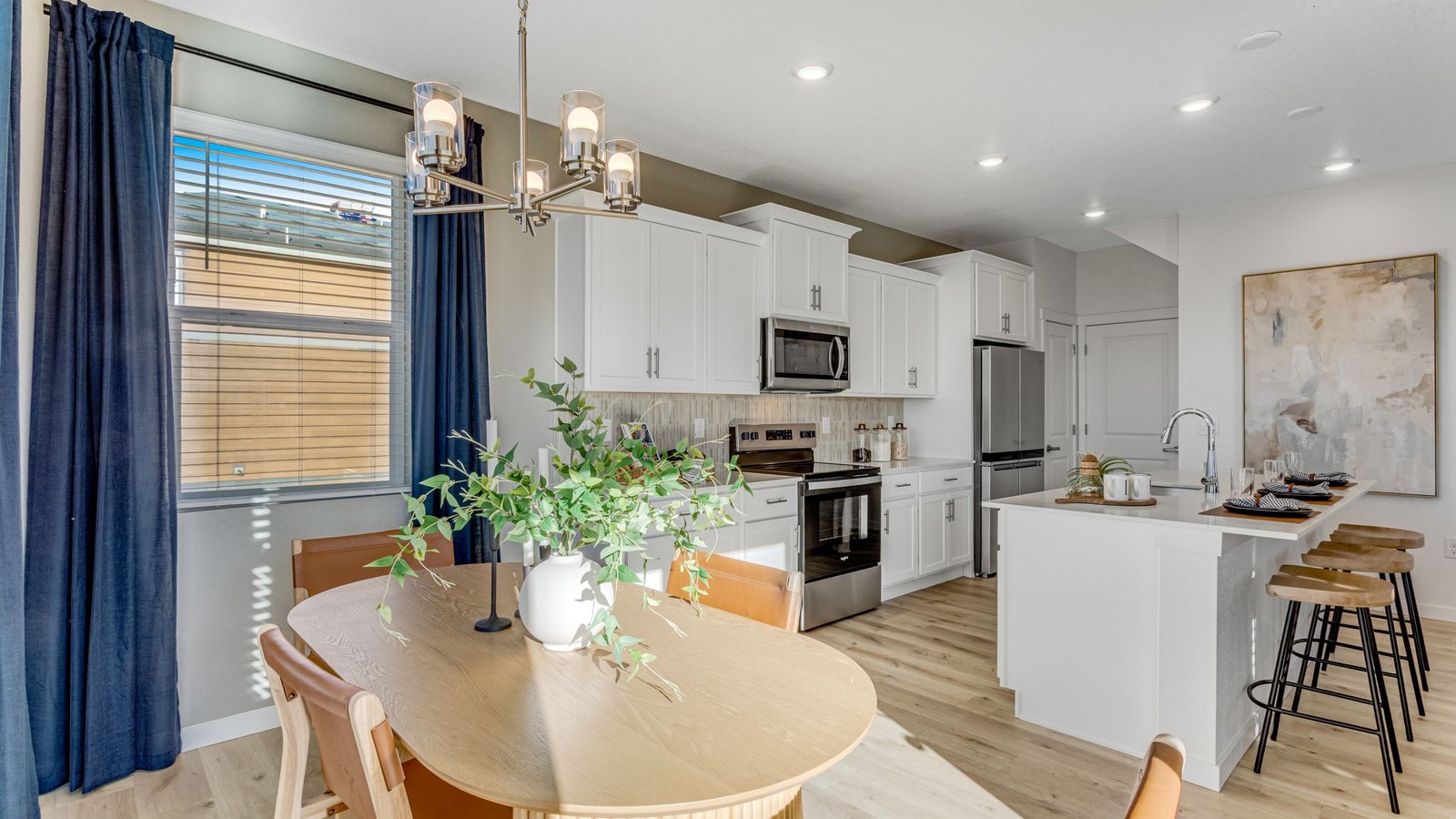 Large center island perfect for meal prep, casual dining, and entertaining guests.