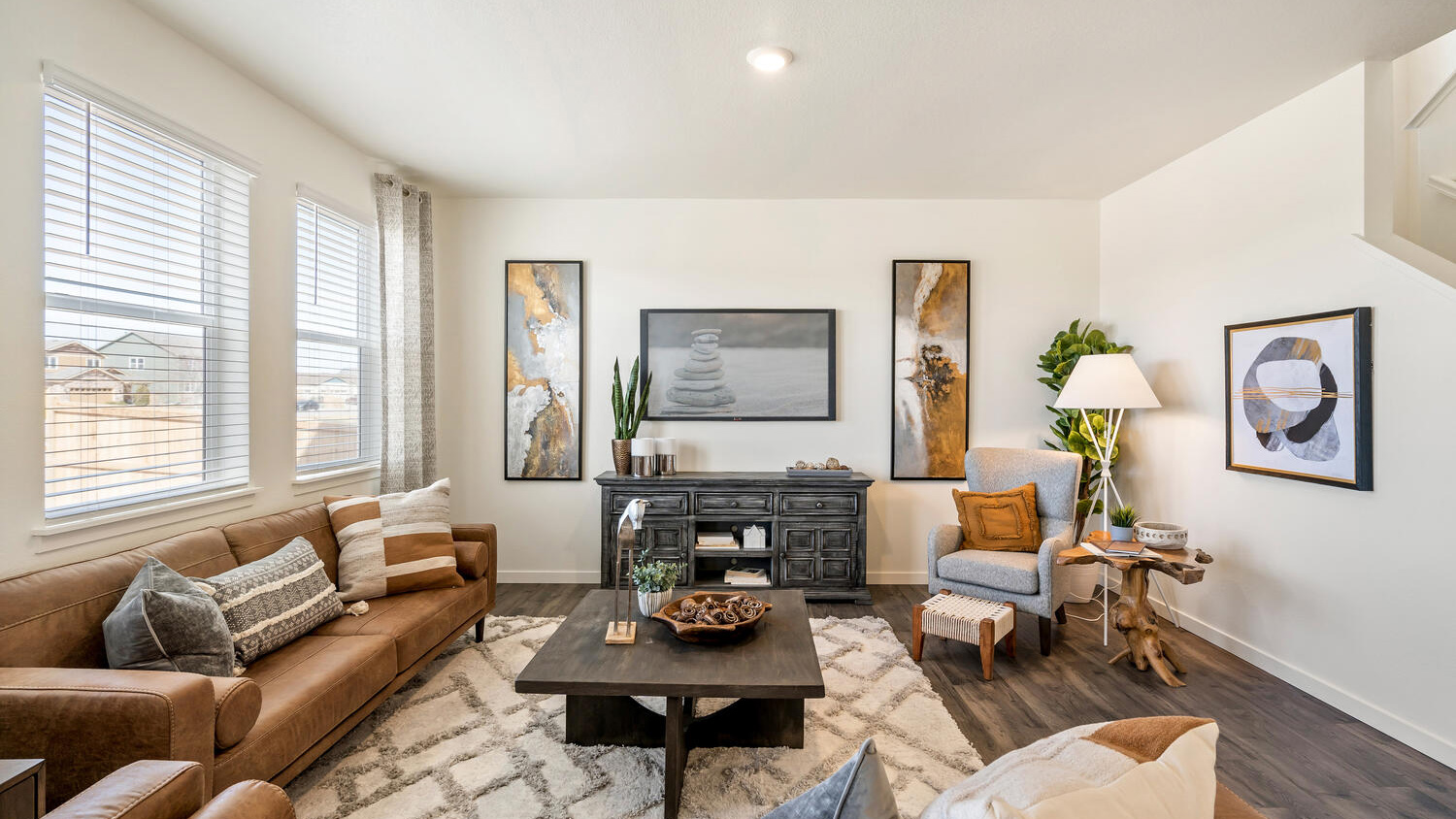 Great room in new construction home with extra windows