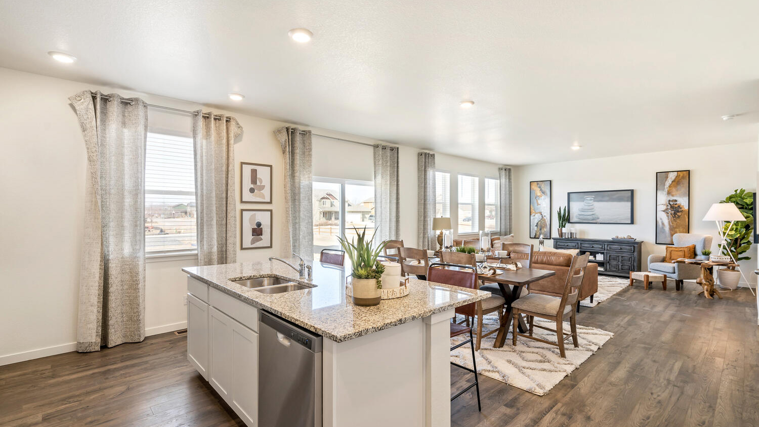 Kitchen with large windows in new home