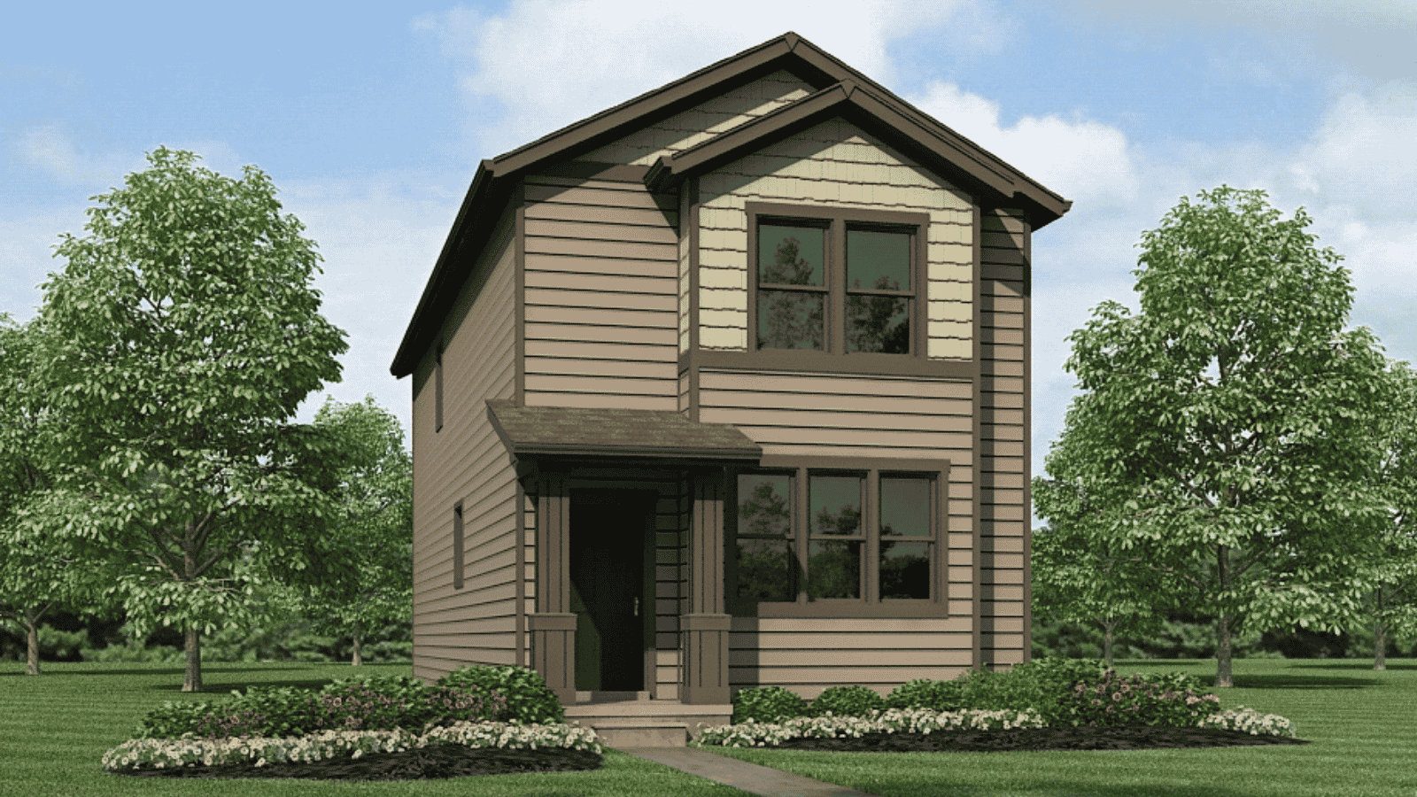 New Haven alley-load home exterior at Tailholt in Severance with modern architecture and landscaped yard.