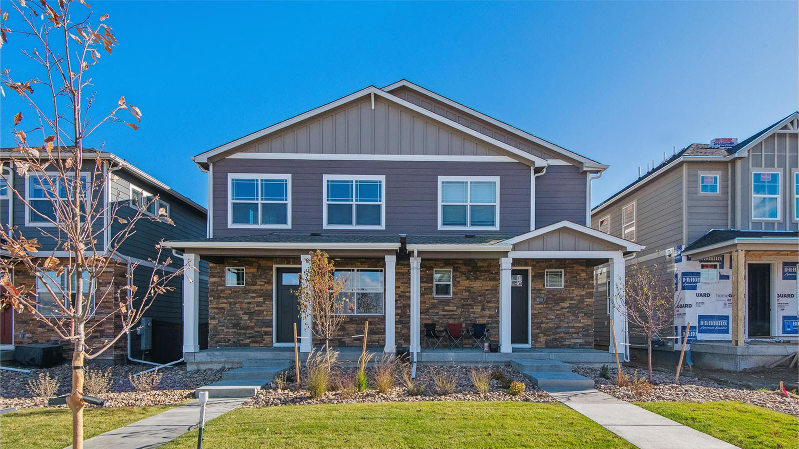 Front exterior of paired D.R. Horton home