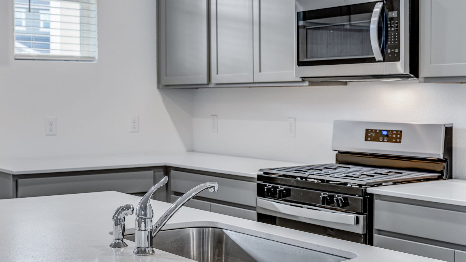 stove and microwave in modern kitchen