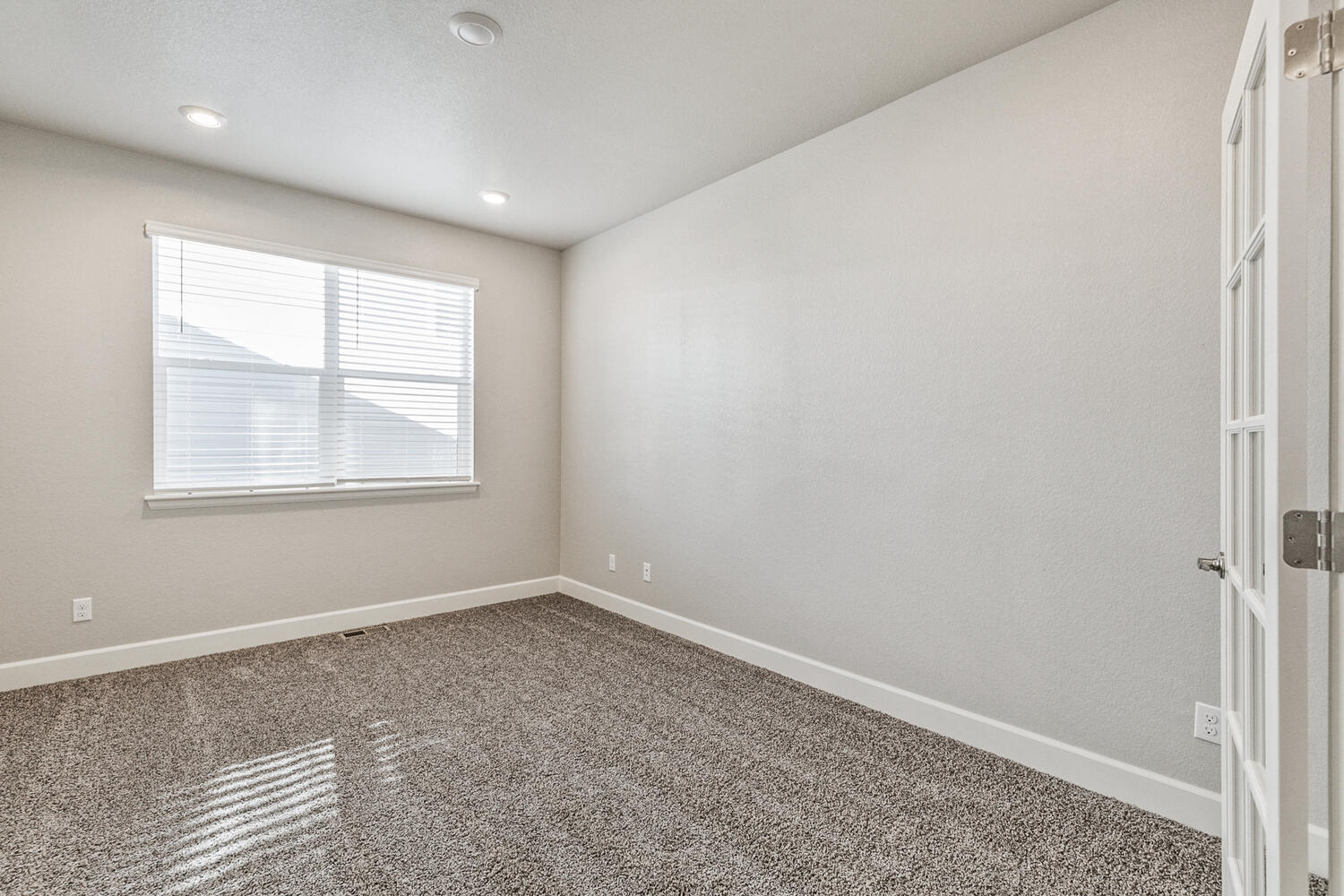 study with a window and carpet floor