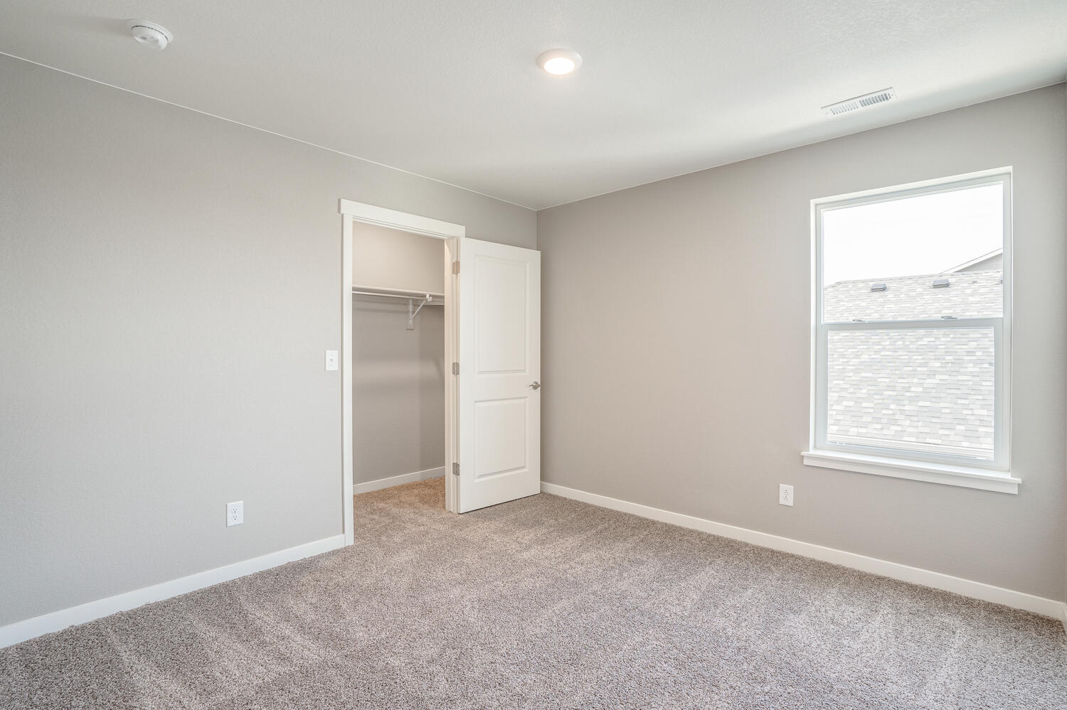 bedroom with carpet and a window