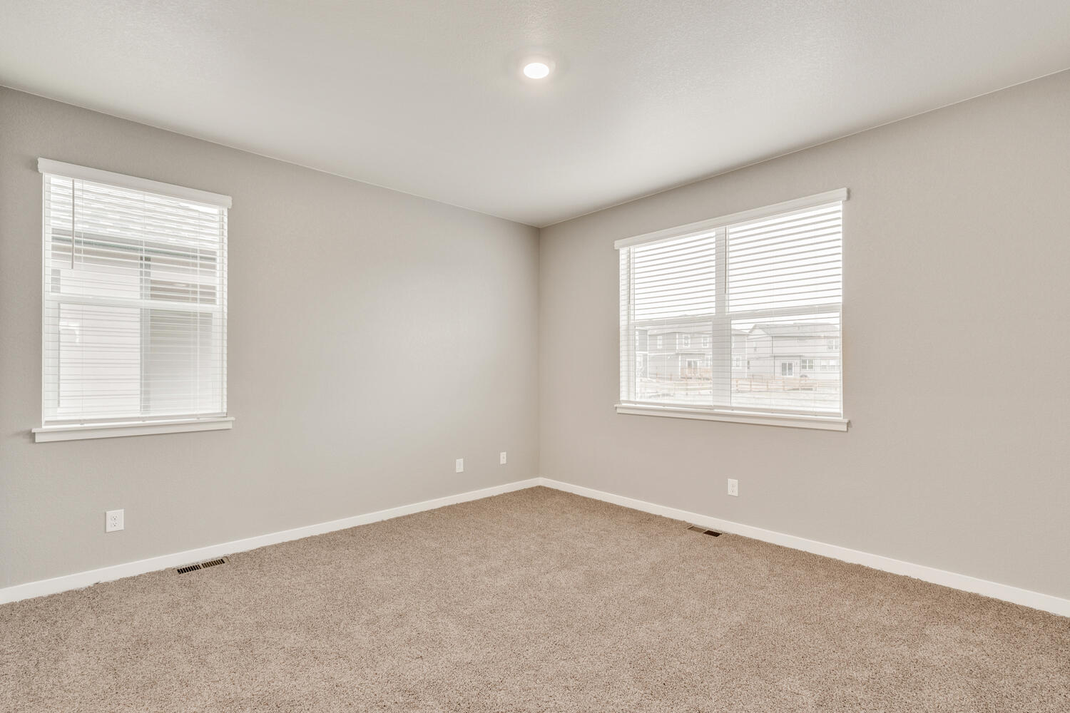 bedroom with two windows and carpet floor
