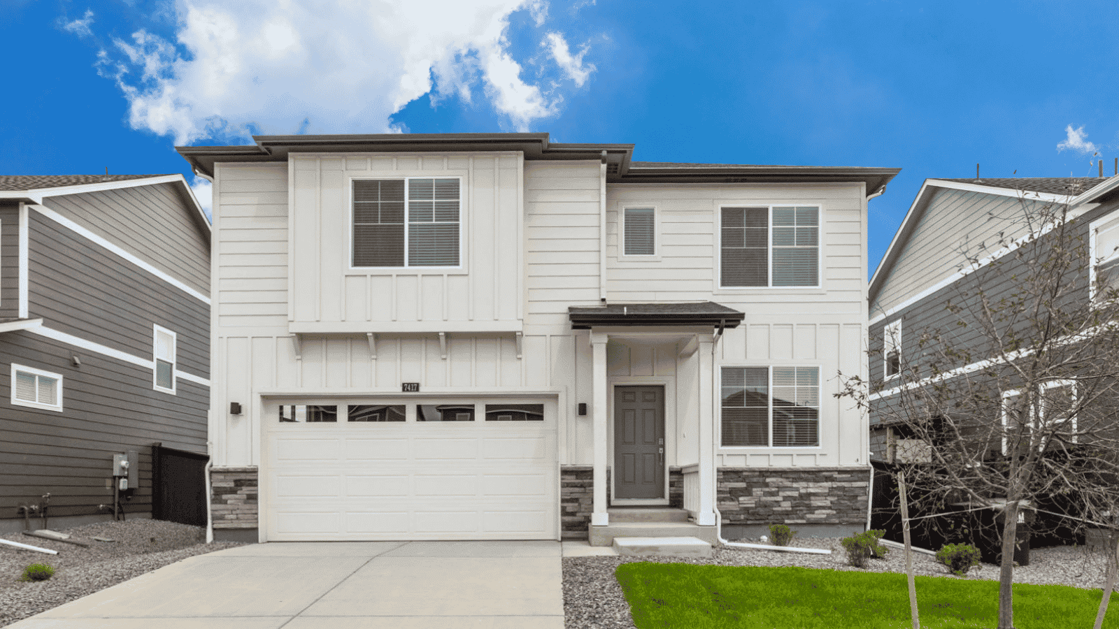 Exterior of two story bridgeport floor plan in Brighton Colorado new home
