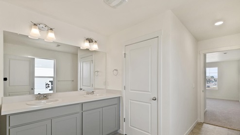 light gray cabinet bathroom