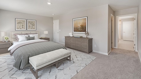 Virtually staged open space bedroom
