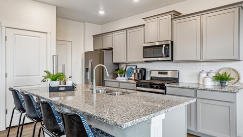 Gray premium cabinetry with stainless steel appliances