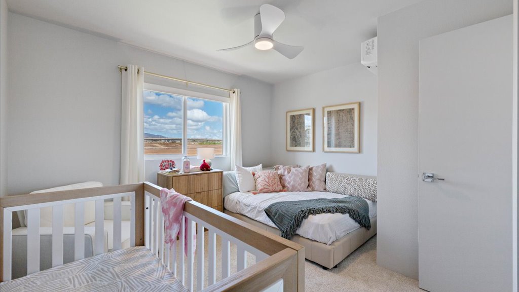 Interior bedroom with large window