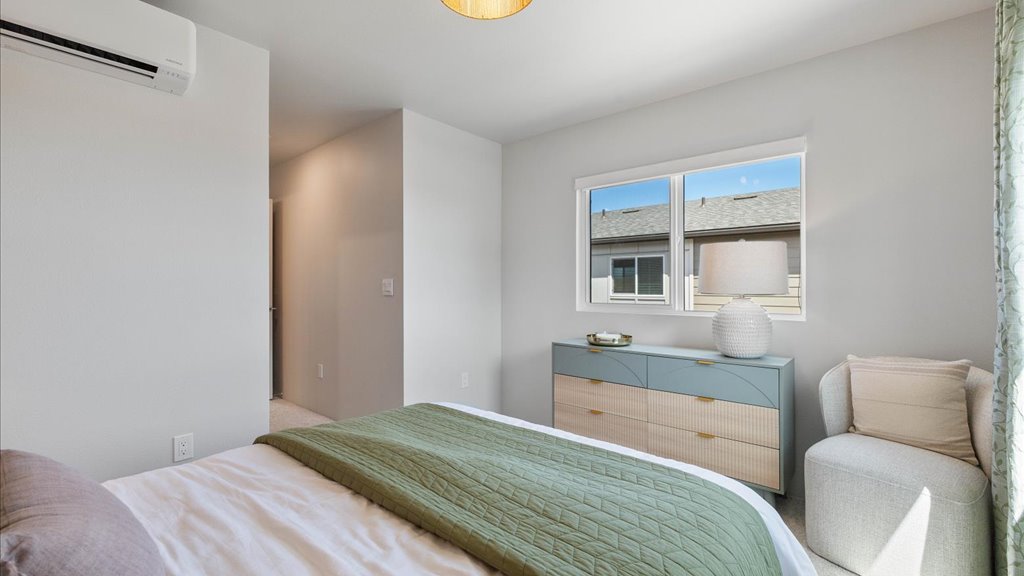 Interior bedroom with large window