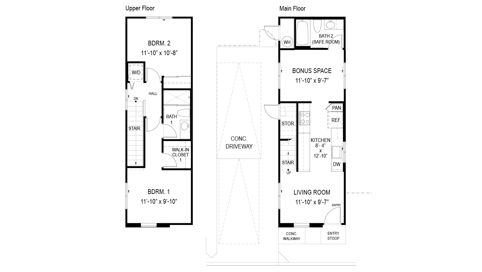 Interior floorplan drawing 2 bed 2 bath home