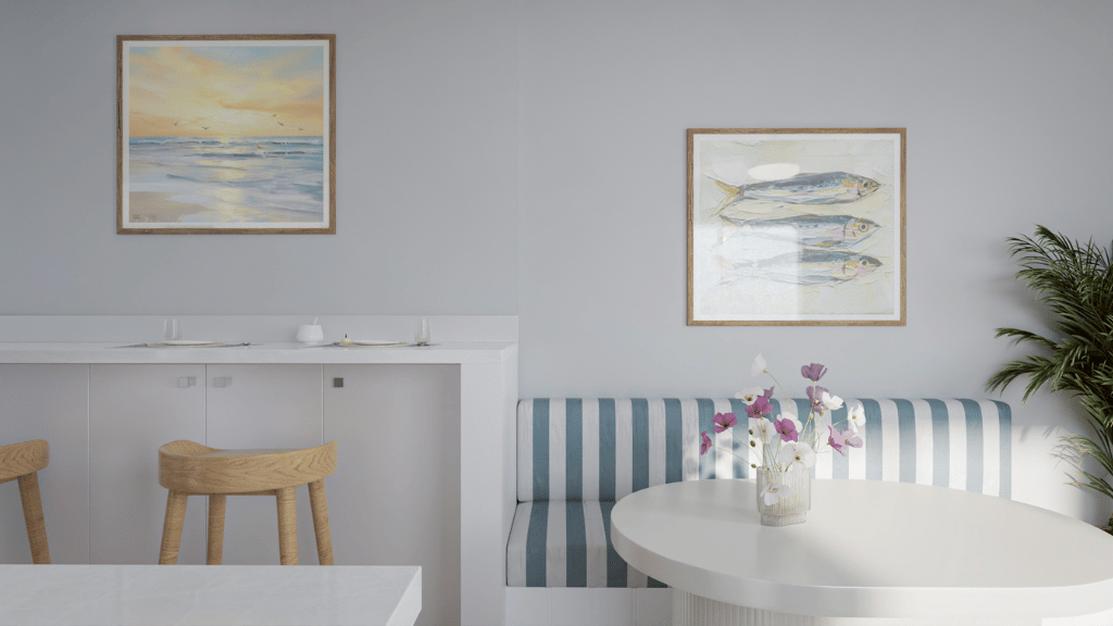 Interior kitchen with wall dining space