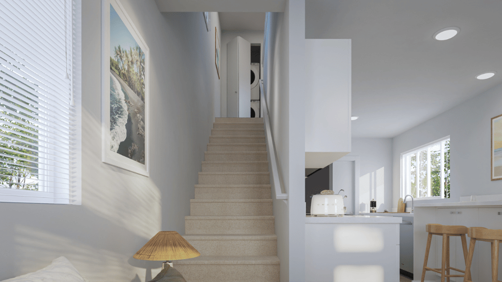 Interior stairway open to hallway