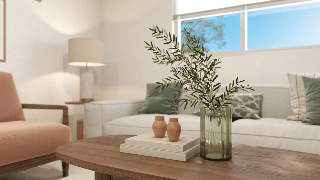 Interior living room with large window