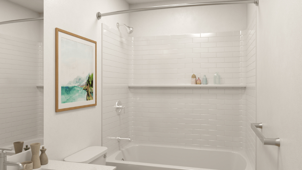 Interior bathroom with shower tub combination