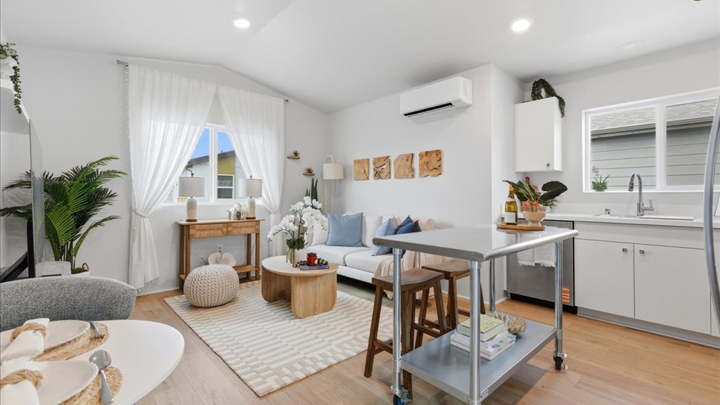 Interior living room open to the kitchen